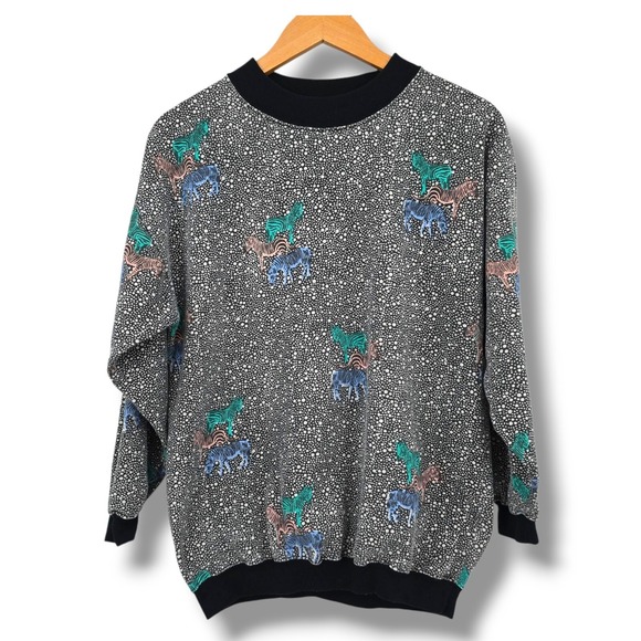 Active Duty Zebra Print Sweatshirt‎ Mock Neck Pullover Colorful Animal - Picture 1 of 7